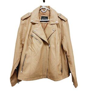 Levi's Women's Faux Leather Biker Jacket Size 2X Tan With Zipper Pockets New